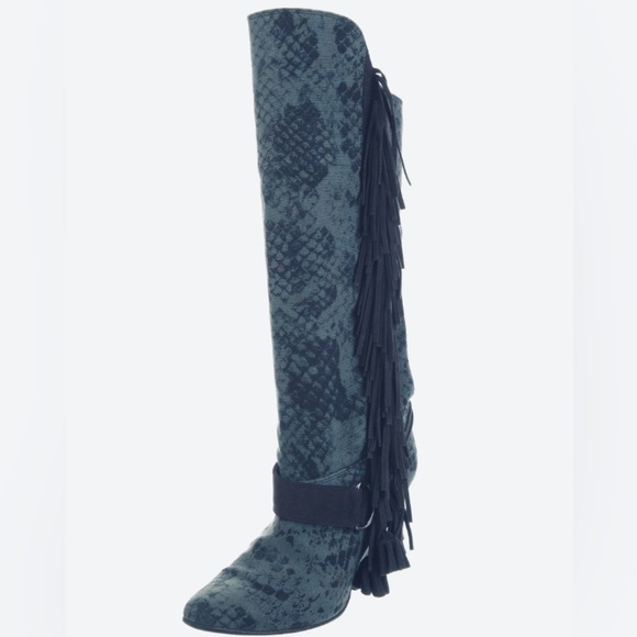 Isabel Marant canvas fringe slouch western cowboy snake print boho boots fall 38 - Picture 9 of 10